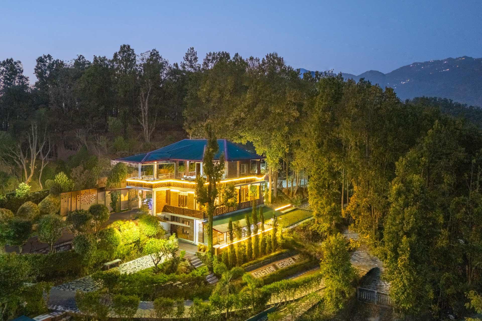 Modern mountain architecture villa surrounded by trees